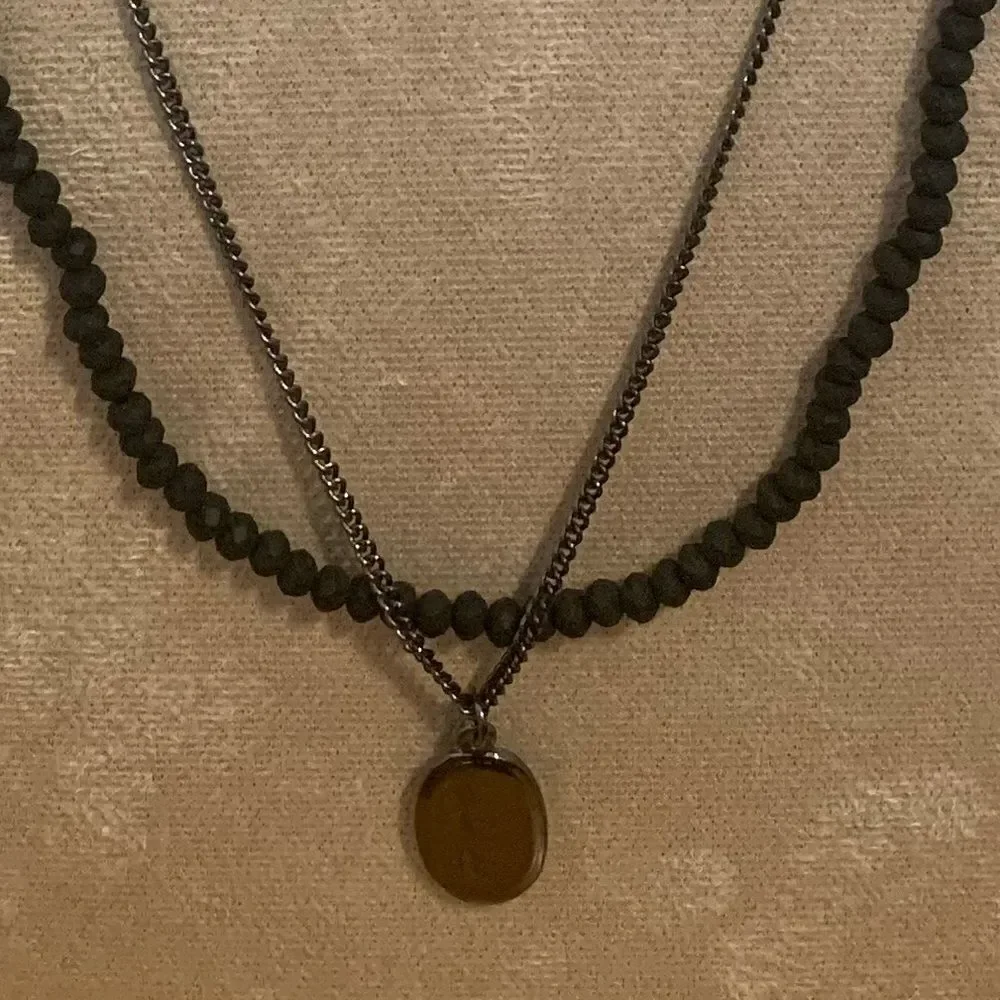 Express layered necklace black pewter silver